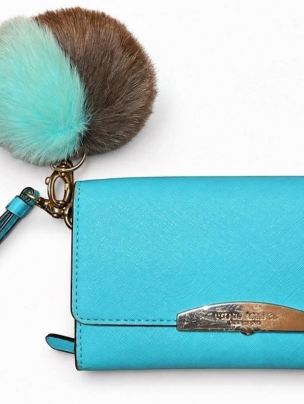 Henri Bendel Wallet Wristlet in Blue & Brown w/snap closure call out